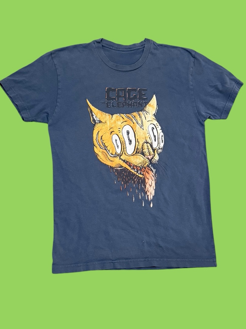 Vintage Cage The Elephant Melting Cat T Shirt Navy Rare Discontinued Band Tee